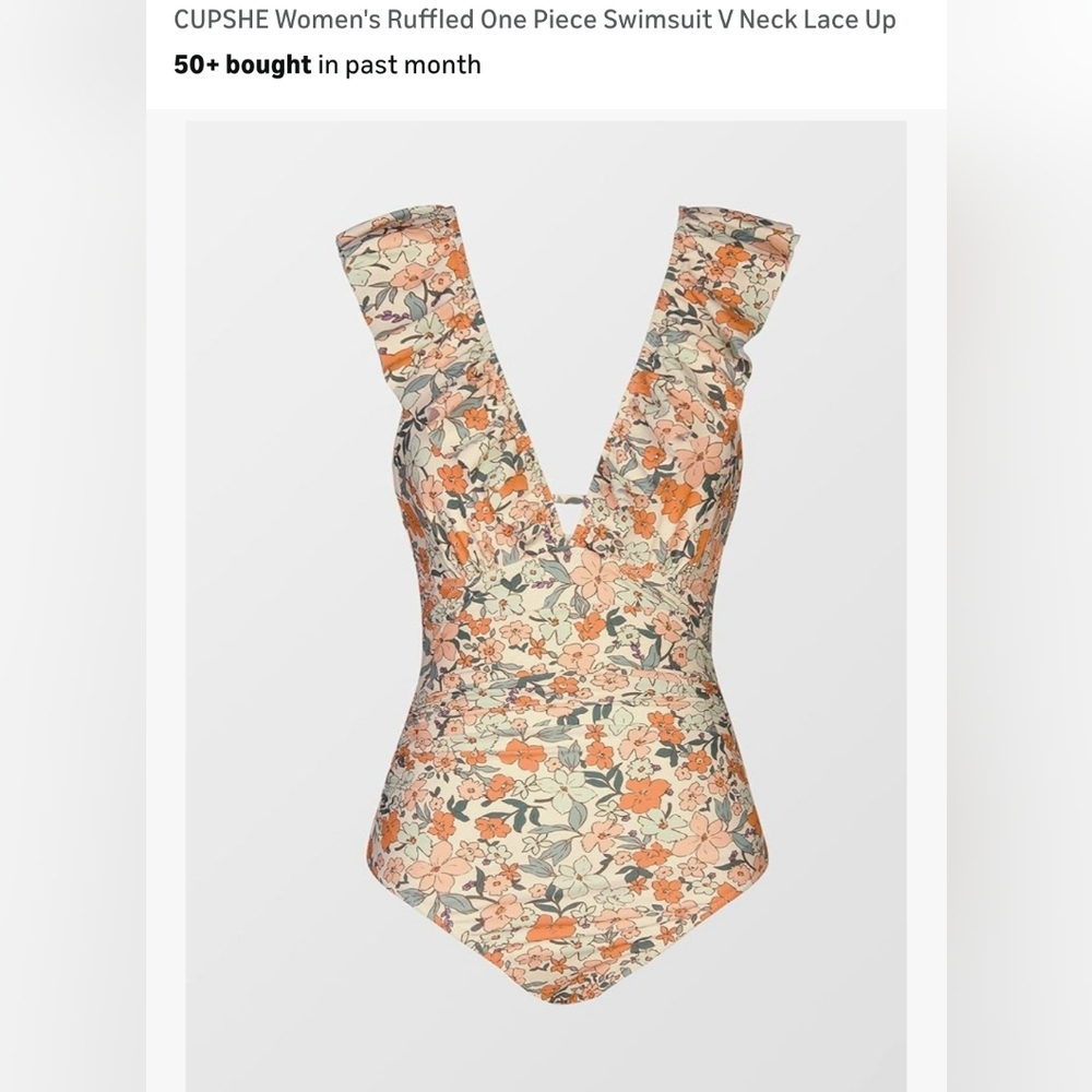 Cupshe Orange and Cream Floral Swimsuit